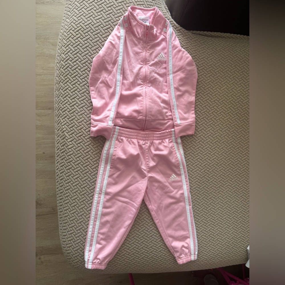 Adidas Light Pink Tracksuit with White Accents